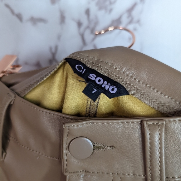 🖤  Ci Sono Faux Leather Pant High Rise Straight Brown Neutral - Picture 8 of 11